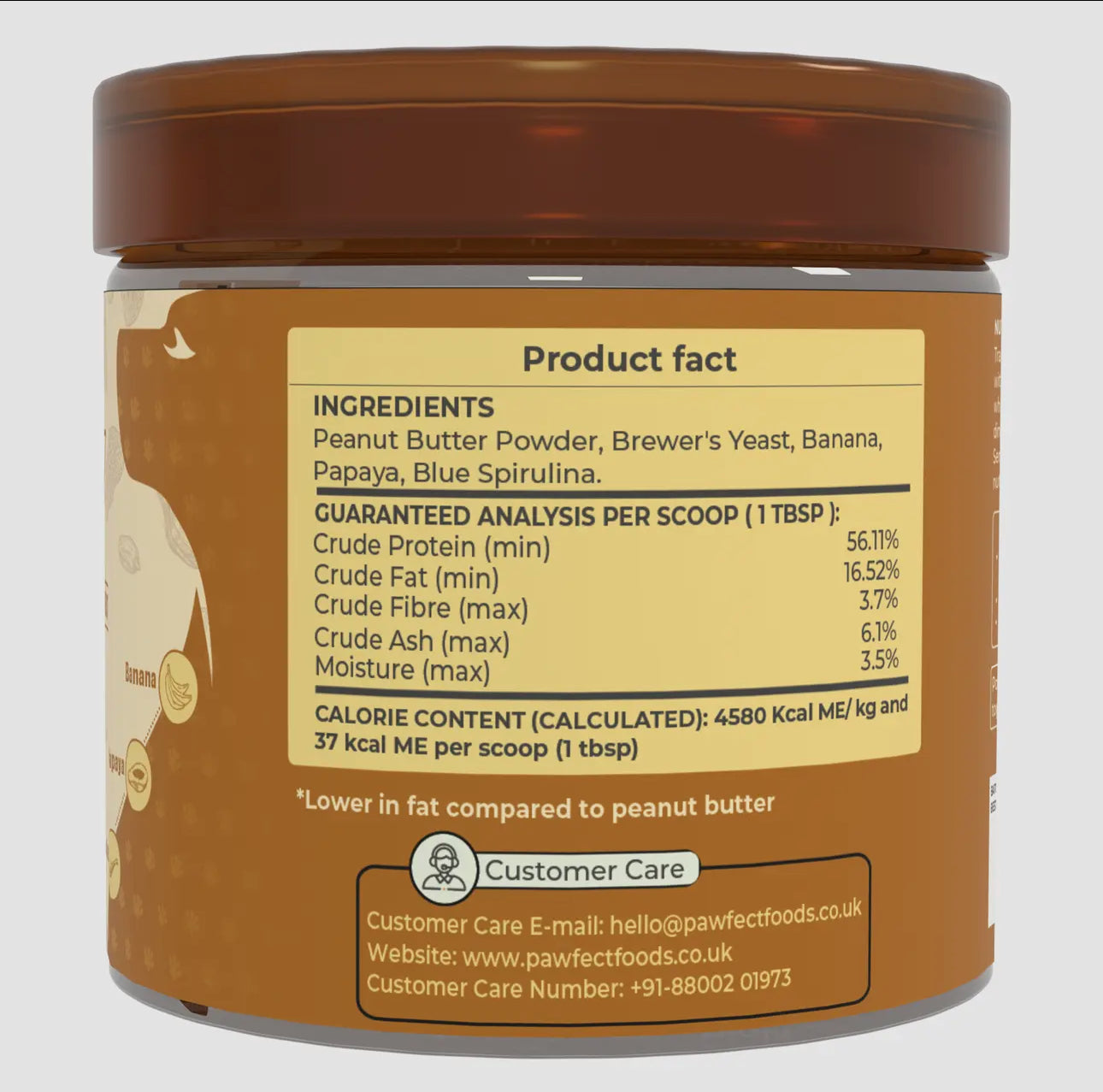 Pawfect Food Toppers Nutterly Vital Peanut Butter Powder (250g/8.82oz) | Peanut Butter Powder with Brewer's Yeast | Nerve | Skin | Brain Health | Improves Gut Microbiome | Naturally Anti Parasitic