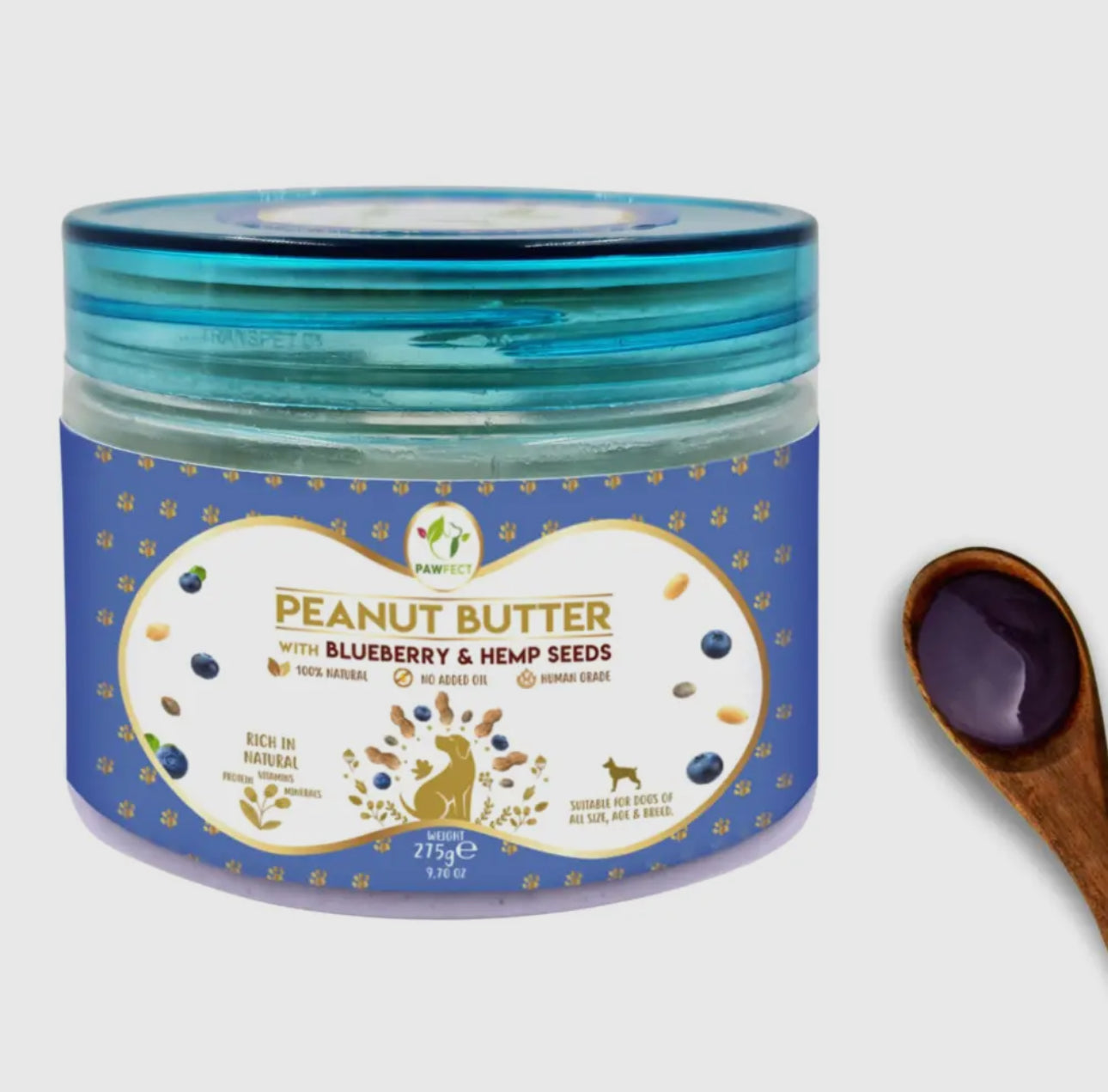 100% Natural Peanut Butter For Dogs-Blueberries & Hemp Seeds -275g