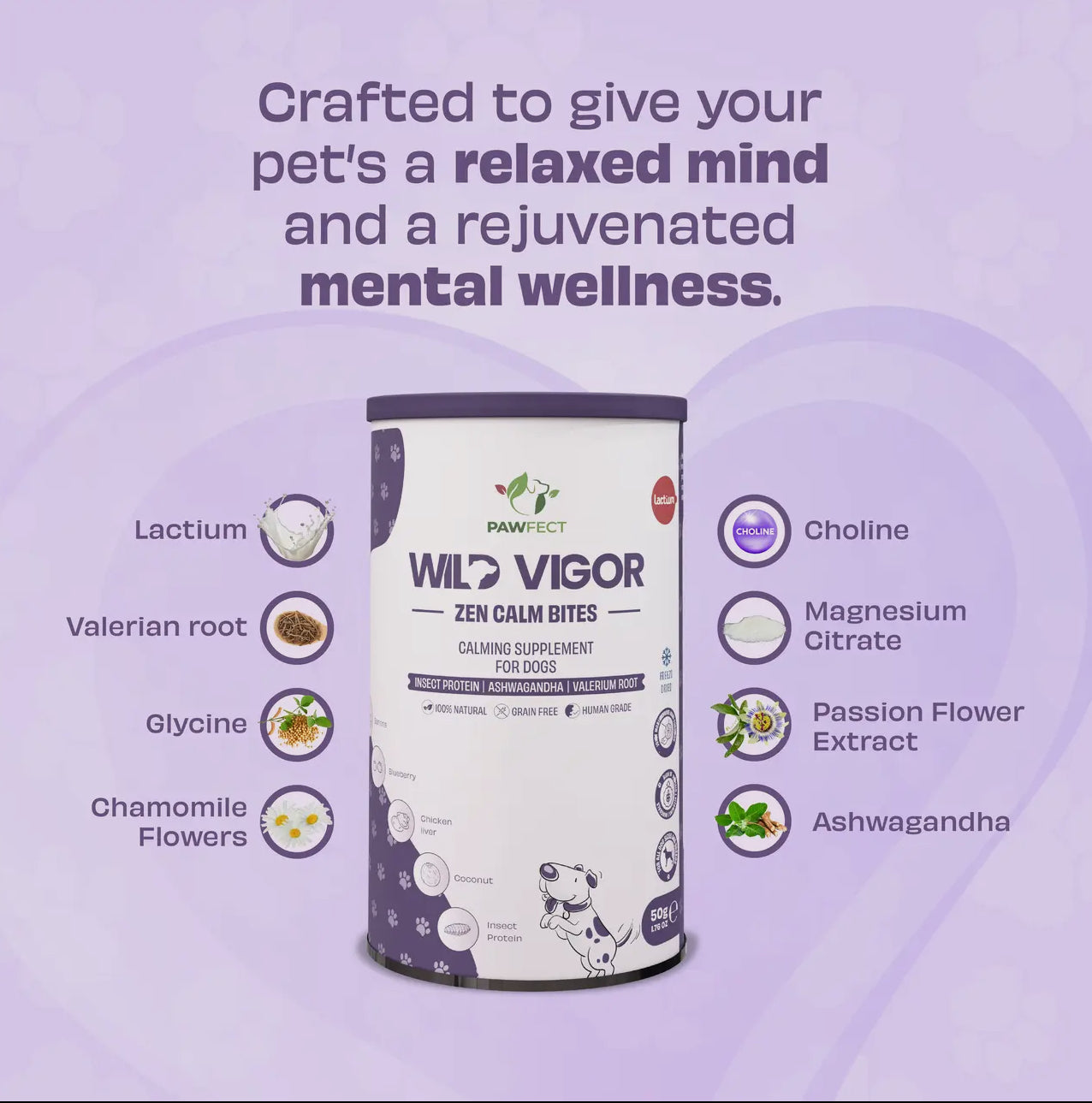 Pawfect Wild Vigor Zen Calm Bites (70g/2.46oz) | Calming Supplement for Dogs | Insect Protein | Ashwagandha | Chamomile