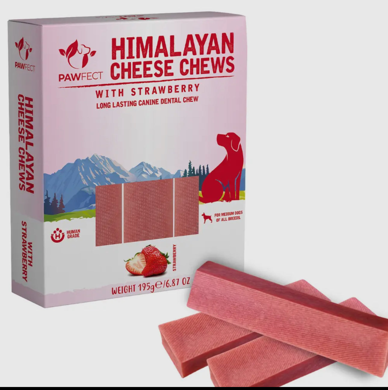 Medium Strawberry Yak Cheese Chews Medium x 3