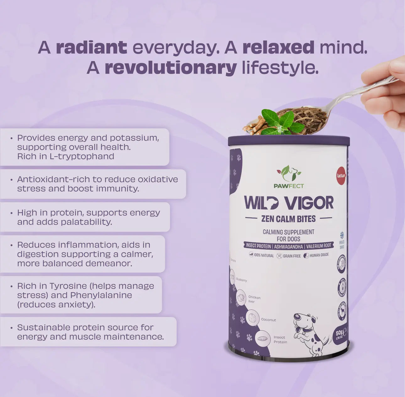 Pawfect Wild Vigor Zen Calm Bites (70g/2.46oz) | Calming Supplement for Dogs | Insect Protein | Ashwagandha | Chamomile