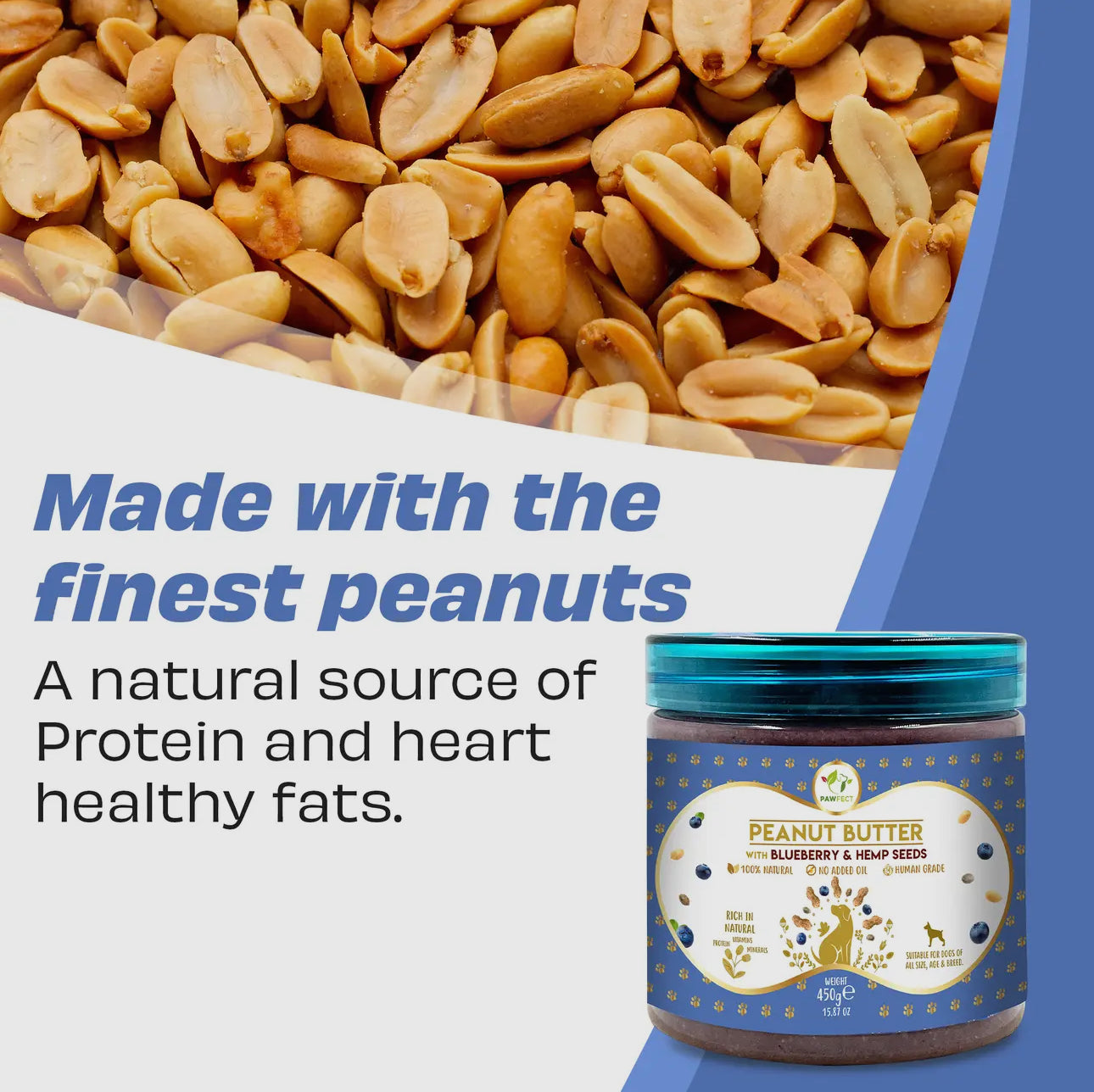 100% Natural Peanut Butter For Dogs-Blueberries & Hemp Seeds -275g