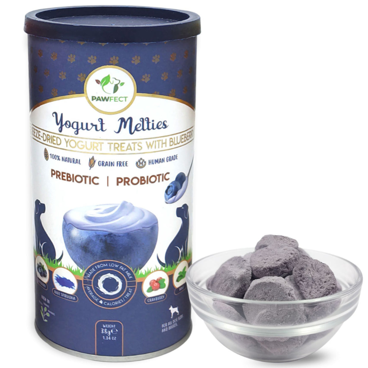 Yogurt Melties With Blueberries, Blue Spirulina, Cranberries & Mint For Dogs