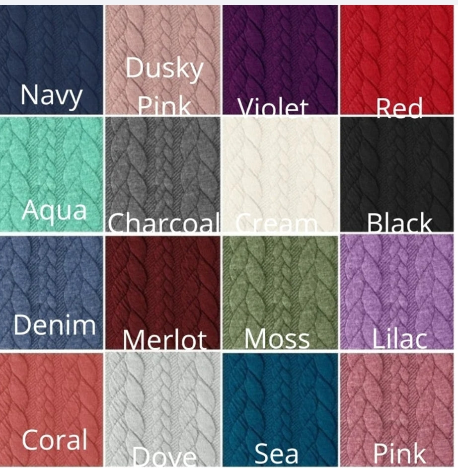 Long Sleeve Cable Knit Jersey - Please leave colour choice in notes!