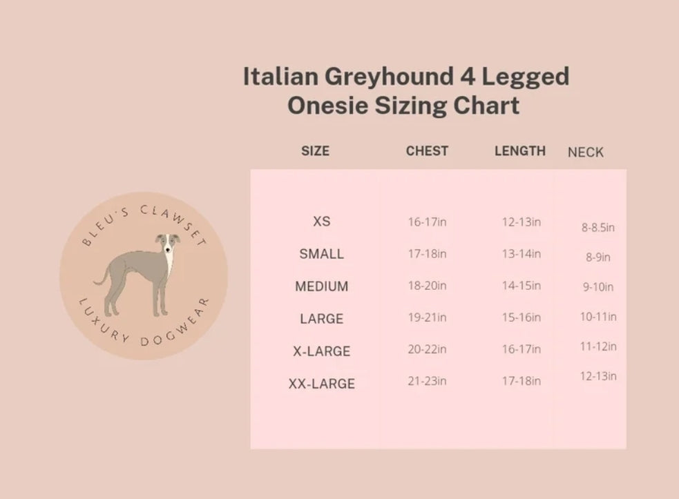 Bleu’s Original Design TUX Exclusive Fleece Onesie For Whippets & Italian Greyhounds