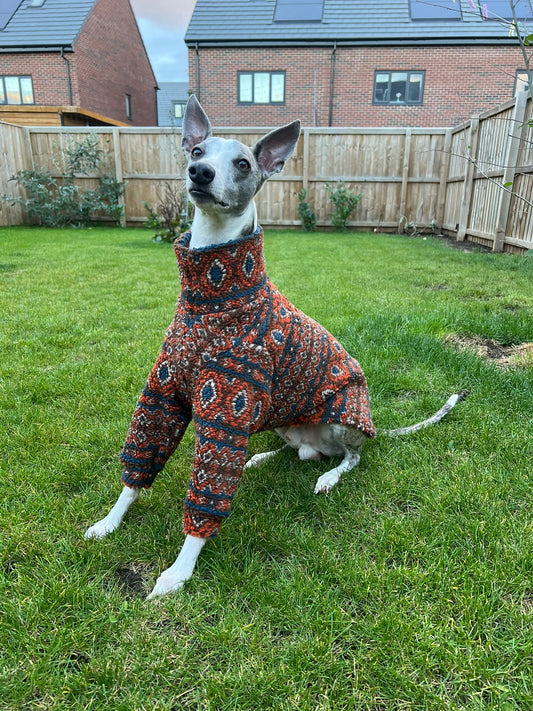 Printed Sherpa Fleece Sighthound 3/4 Sleeve Jumper
