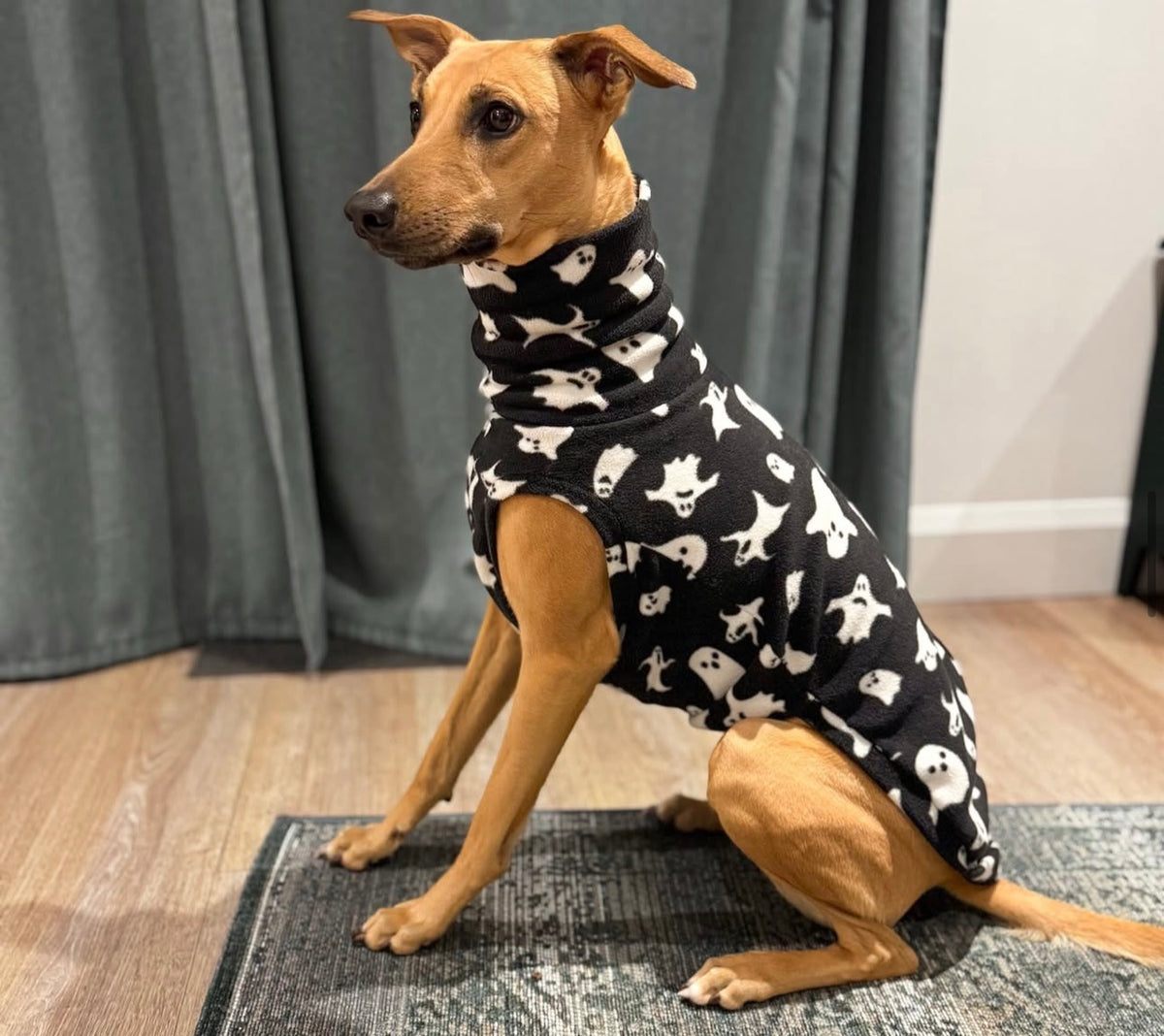 Ghosties Print Fleece Tankie For Iggies, whippets & larger sighthounds