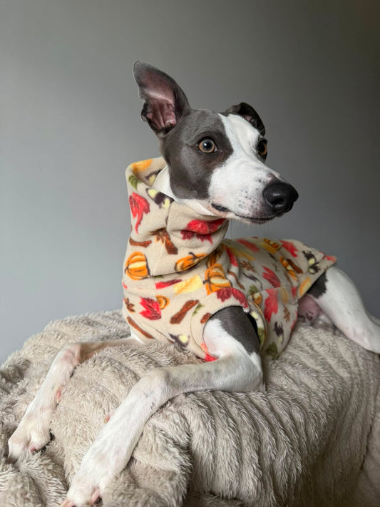 Pumpkin Spice Print Fleece Tankie For Iggies, whippets & larger sighthounds