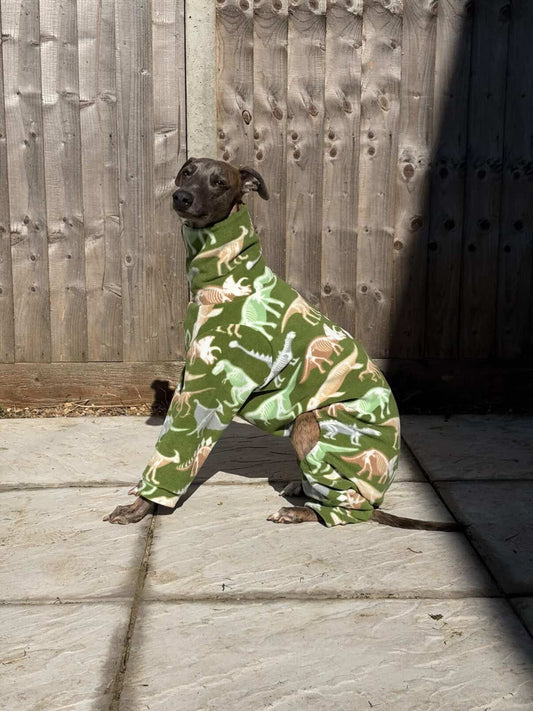 Dinosaur Bones Fleece Onesie For Whippets & Italian Greyhounds