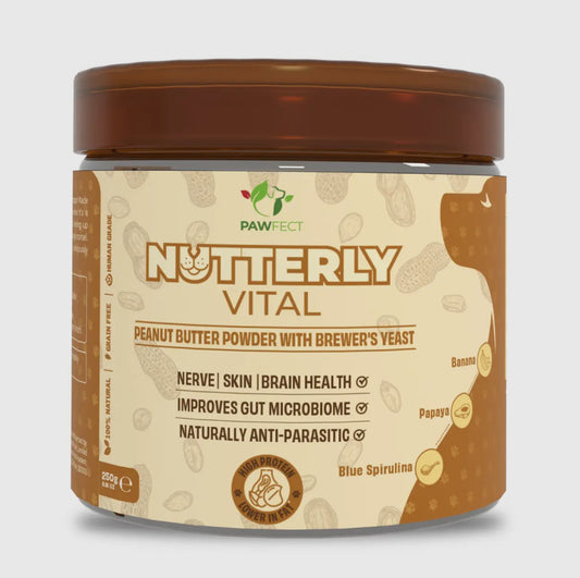 Pawfect Food Toppers Nutterly Vital Peanut Butter Powder (250g/8.82oz) | Peanut Butter Powder with Brewer's Yeast | Nerve | Skin | Brain Health | Improves Gut Microbiome | Naturally Anti Parasitic
