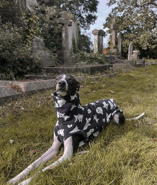 Ghosties Print Fleece Tankie For Iggies, whippets & larger sighthounds