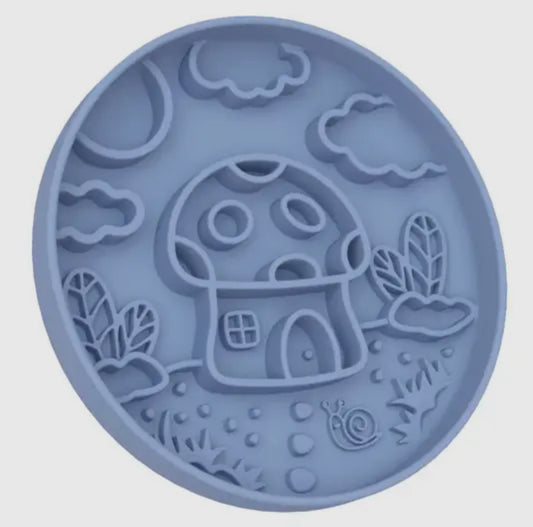 Dusty Blue Mushroom House Slow Feeder/Lick Mat