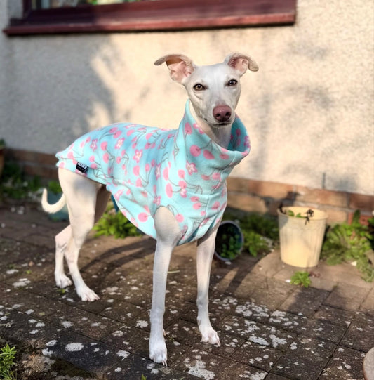 Cherry Blossom Print Fleece Tankie For Iggies, whippets & larger sighthounds