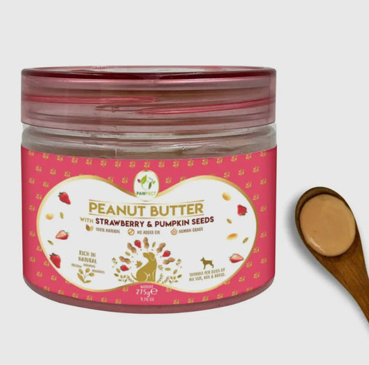 100% Natural Peanut Butter For Dogs-Strawberries & Pumpkin Seeds -275g