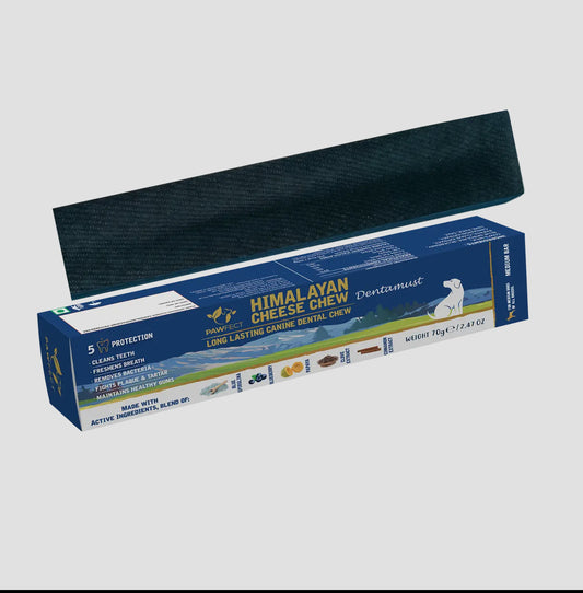 Pawfect Dentamust | Himalayan Cheese Chews with Active Ingredients | Blueberry, Blue Spirulina, Papaya, Clove & Cinnamon | Complete Oral Care for Dogs | Pack of 1 Chew for Medium-Sized Dogs (70g/2.46oz) | For Plaque, Gingivitis