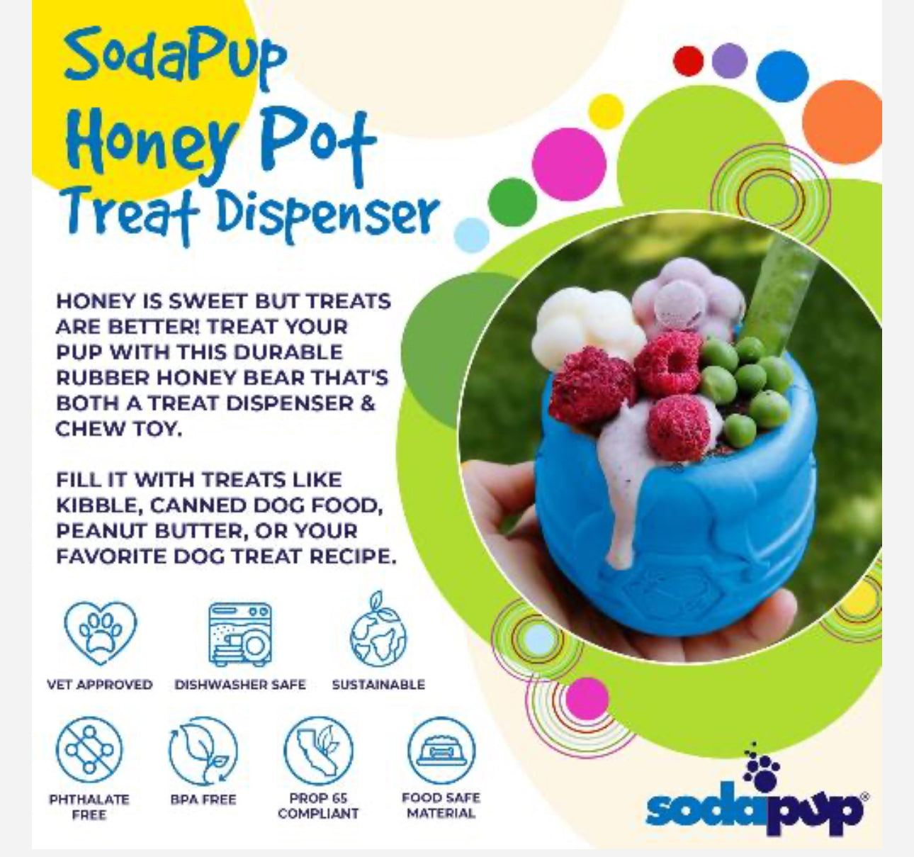 HONEY POT DURABLE PUP-X RUBBER ECUP TREAT DISPENSER & ENRICHMENT TOY LARGE