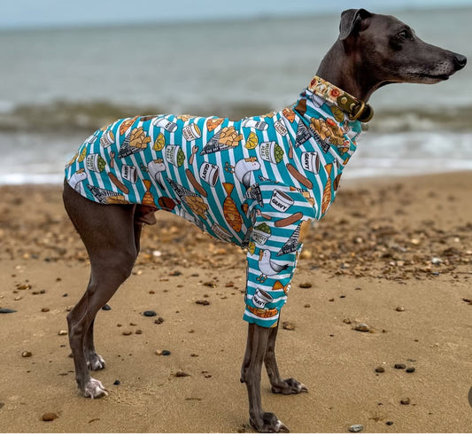 Long Sleeve Fish & Chips Jersey Tee For Italian Greyhounds, Whippets and Greyhounds