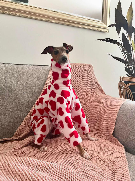 Hearts Italian Greyhound Fleece Onesie