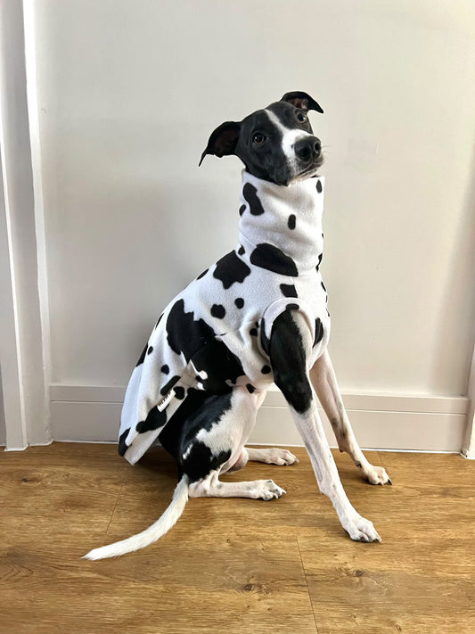 Cow Print Bleu Fleece Tankie For Whippets